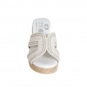 Woman's mules in white rope fabric with rhinestones, platform and wedge heel 7 - Available sizes:  32, 33, 34, 42, 44, 45