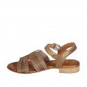 Sandalia para mujer en piel y tejido soga bronce con cinturon, estras y tacon 2 - Tallas disponibles:  32, 33, 34, 42, 43