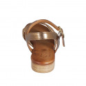 Sandalia para mujer en piel y tejido soga bronce con cinturon, estras y tacon 2 - Tallas disponibles:  32, 42
