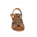 Woman's strap sandal in bronze leather and rope fabric with rhinestones and heel 2 - Available sizes:  32, 33, 34, 42, 43