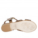 Sandale pour femmes en cuir et tissu corde bronze avec courroie, strass et talon 2 - Pointures disponibles:  32, 42