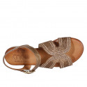 Woman's strap sandal in bronze leather and rope fabric with rhinestones and heel 2 - Available sizes:  32, 33, 34, 42, 43