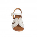 Woman's strap sandal in white leather and rope fabric with rhinestones and heel 2 - Available sizes:  32, 33, 34, 42, 43, 44, 45