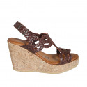 Woman's sandal in brown braided leather with platform and wedge heel 9 - Available sizes:  33, 34, 42, 43, 44