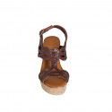 Woman's sandal in brown braided leather with platform and wedge heel 9 - Available sizes:  33, 34, 42, 43, 44