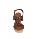 Woman's sandal in brown braided leather with platform and wedge heel 9 - Available sizes:  33, 42, 44