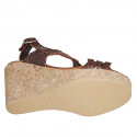 Woman's sandal in brown braided leather with platform and wedge heel 9 - Available sizes:  33, 42, 44