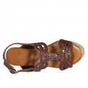 Woman's sandal in brown braided leather with platform and wedge heel 9 - Available sizes:  33, 34, 42, 43, 44