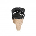 Sandalia para mujer en piel trensada negra con plataforma y cuña 9 - Tallas disponibles:  34, 42, 43, 44