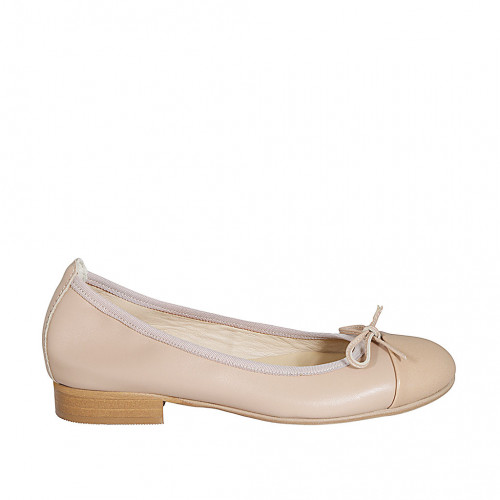 Woman's ballerina shoe in light rose leather with bow and captoe heel 2 - Available sizes:  32, 33, 34, 42, 43, 44, 45