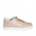 Woman's laced shoe in rose leather with removable insole wedge heel 3 - Available sizes:  32, 33, 34, 44