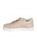 Scarpa stringata da donna in pelle rosa con plantare estraibile zeppa 3 - Misure disponibili: 44