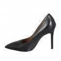 Woman's pointy pump in black leather heel 10 - Available sizes:  32, 33, 34, 42, 43, 44, 45