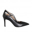Chaussure à bout pointu pour femmes avec lacets en cuir noir talon 9 - Pointures disponibles:  32, 33, 34, 43, 44, 45, 46