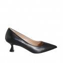 Escarpin à bout pointu pour femmes en cuir noir avec talon bobine 5 - Pointures disponibles:  32, 33, 42, 43, 44, 45, 46