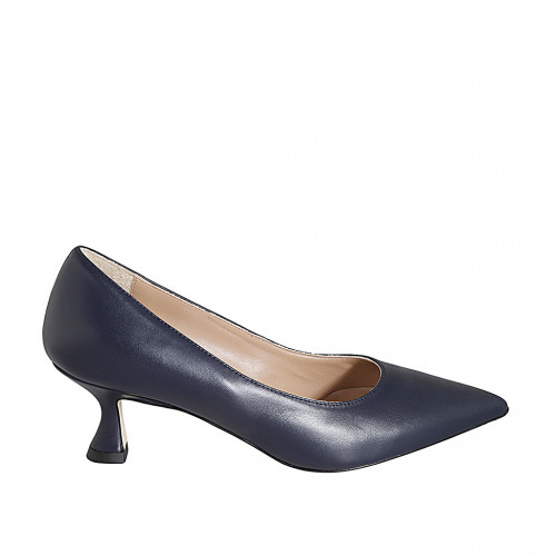 Zapato a punta para mujer en piel azul con tacon carrete 5 - Tallas disponibles:  32, 34, 42, 43, 45, 46