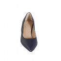 Woman's pointy pump in blue leather with spool heel 5 - Available sizes:  32, 34, 42, 43, 44, 45, 46