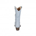 Bota tejana para mujer con cremallera y bordado en piel azul claro tacon 5 - Tallas disponibles:  33, 34, 42, 43, 45