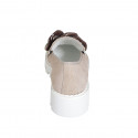 Woman's mocassin with chain in taupe suede and multicolored fabric heel 4 - Available sizes:  32, 33