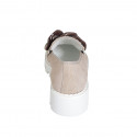 Woman's mocassin with chain in taupe suede and multicolored fabric heel 4 - Available sizes:  32, 33, 34