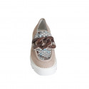Woman's mocassin with chain in taupe suede and multicolored fabric heel 4 - Available sizes:  32, 33