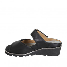 Woman's mules in black leather with velcro and removable insole with wedge heel 4 - Available sizes:  42, 43 2