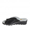 Mule pour femmes en cuir imprimé et daim imprimé noir talon compensé 4 - Pointures disponibles:  42, 43