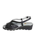 Woman's sandal in black leather with elastic band and wedge heel 4 - Available sizes:  32, 33, 34, 42, 43, 44, 45