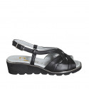 Woman's sandal in black leather with elastic band and wedge heel 4 - Available sizes:  32, 33, 34, 42, 43, 44, 45