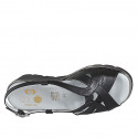 Woman's sandal in black leather with elastic band and wedge heel 4 - Available sizes:  32, 42