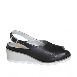 Woman's sandal with removable insole in black leather wedge heel 5 - Available sizes: 33, 42