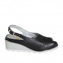 Sandale pour femmes avec semelle interieur amovible en cuir noir talon compensé 5 - Pointures disponibles:  32, 33, 34, 42, 45