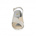 Sandale pour femmes avec semelle amovible en cuir beige et daim beige imprimé platine talon compensé 5 - Pointures disponibles:  32, 33, 43, 44, 45