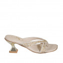 Woman's thong mules with multicolored crystal rhinestones in taupe suede heel 6 - Available sizes:  32, 34, 42, 44