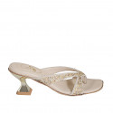 Woman's thong mules with multicolored crystal rhinestones in taupe suede heel 6 - Available sizes:  42