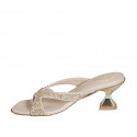 Woman's thong mules with multicolored crystal rhinestones in taupe suede heel 6 - Available sizes:  32, 34, 42
