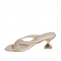 Woman's thong mules with multicolored crystal rhinestones in taupe suede heel 6 - Available sizes:  42
