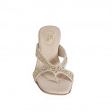 Woman's thong mules with multicolored crystal rhinestones in taupe suede heel 6 - Available sizes:  42