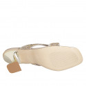 Woman's thong mules with multicolored crystal rhinestones in taupe suede heel 6 - Available sizes:  42