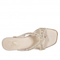 Woman's thong mules with multicolored crystal rhinestones in taupe suede heel 6 - Available sizes:  42