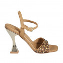 Sandale avec courroie et strass en cristal multicouleur pour femmes en cuir cognac talon 10 - Pointures disponibles:  34, 42, 43, 46
