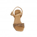 Woman's strap sandal with multicolored crystal rhinestones in cognac brown leather heel 10 - Available sizes:  34, 42, 43, 44, 46