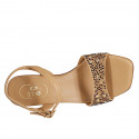 Sandalia con cinturon y pedreria de cristal multicolor para mujer en piel cognac tacon 10 - Tallas disponibles:  42, 43