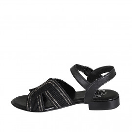 Sandalia para mujer en piel y tejido soga negro con cinturon, estras y tacon 2 - Tallas disponibles:  32 2