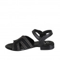 Sandale pour femmes en cuir et tissu corde noir avec courroie, strass et talon 2 - Pointures disponibles:  32, 33, 34, 42, 43, 44