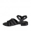 Woman's strap sandal in black leather and rope fabric with rhinestones and heel 2 - Available sizes:  32, 42