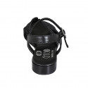 Woman's strap sandal in black leather and rope fabric with rhinestones and heel 2 - Available sizes:  32, 42