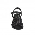 Woman's strap sandal in black leather and rope fabric with rhinestones and heel 2 - Available sizes:  32, 34, 42, 43, 44