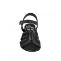 Woman's strap sandal in black leather and rope fabric with rhinestones and heel 2 - Available sizes:  32, 42
