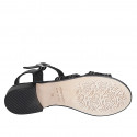 Woman's strap sandal in black leather and rope fabric with rhinestones and heel 2 - Available sizes:  32, 42